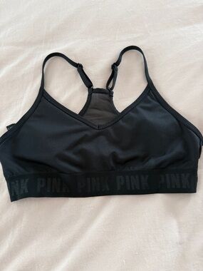 PINK Victoria's Secret Black Logo Elastic Racerback Bralette